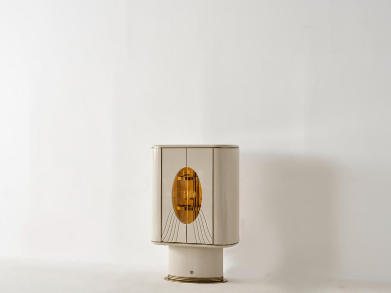 Atmacha Home And Living Bar Cabinet Cream / Antique Brass / MDF With Glass Messina Bar Cabinet
