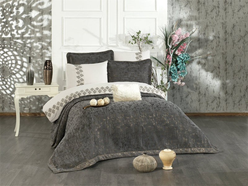 Atmacha Home And Living Bedding Set Anthracite Grey Sara 8-Piece Luxury Bridal Bedding Set