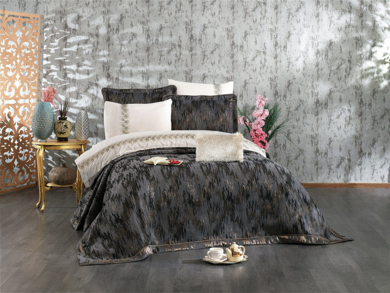 Atmacha Home And Living Bedding Set Anthracite Grey Stella 8-Piece Luxury Bridal Bedding Set