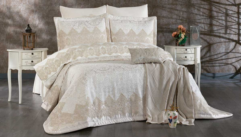 Atmacha Home And Living Bedding Set Ecru / Gold / 9 Pieces Wren 9-Piece Luxury Bridal Bedding Set -  Ecru Gold Elegance