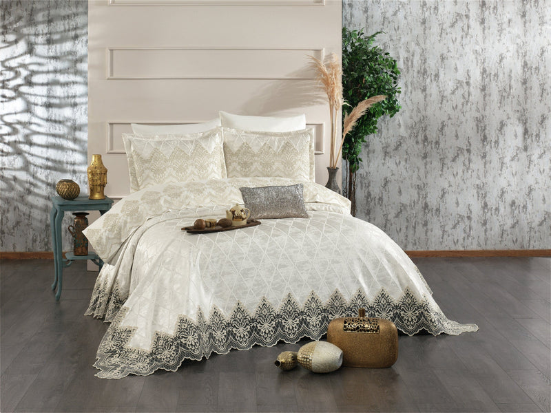 Atmacha Home And Living Bedding Set Ecru Zara 8-Piece Luxury Bridal Bedding Set