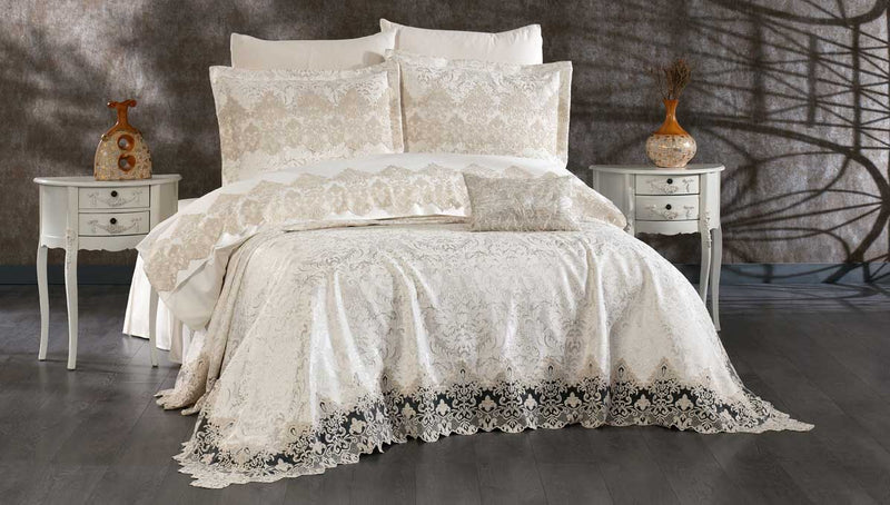 Atmacha Home And Living Bedding Set Ekru Altin Mavera 6-Piece Luxury Bridal Bedding Set