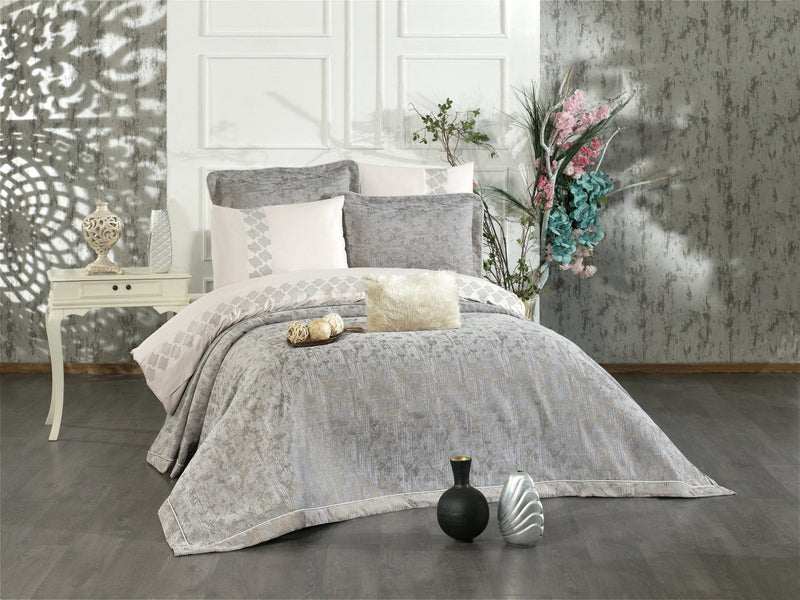 Atmacha Home And Living Bedding Set Grey Sara 8-Piece Luxury Bridal Bedding Set