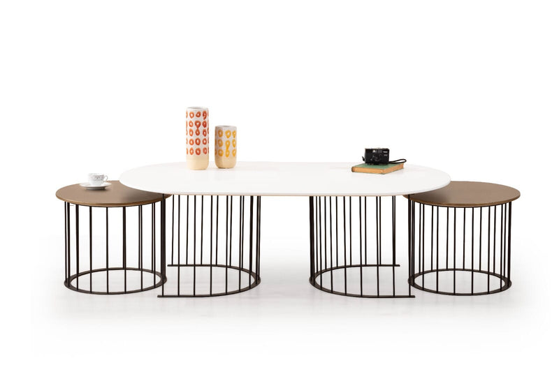 Atmacha Home And Living Coffee Table Ecru / MDF, Walnut Veneer, Metal, Brass Ripa Coffee Table