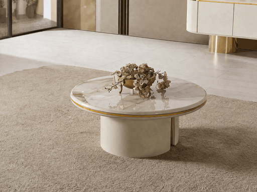 Atmacha Home And Living Coffee Table Luxury(Shiny Gold) / Marble Effect Part Farella Coffee Table