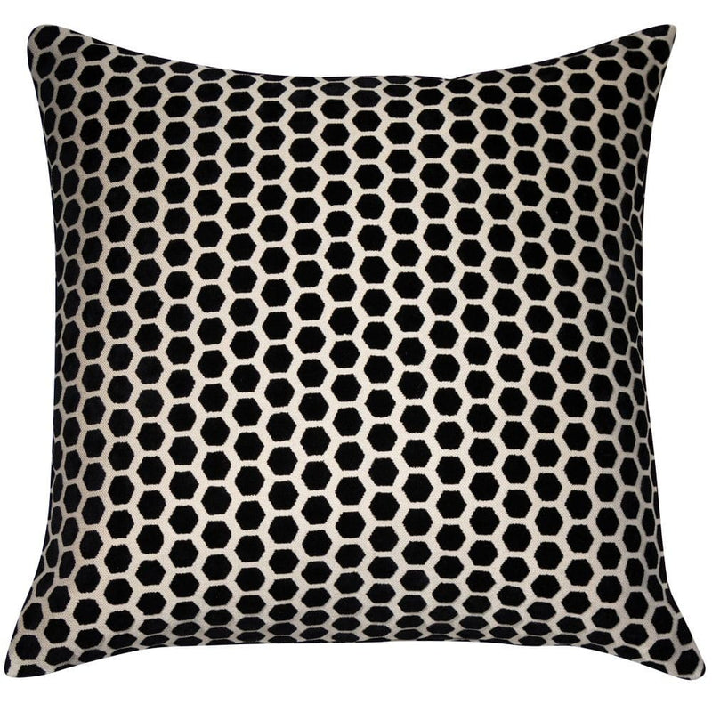 Atmacha Home And Living Cushion 56x56 cm / Black Large Hex Cut Velvet Black Cushion 56 X 56