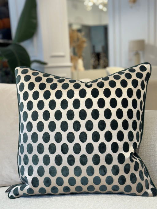 Atmacha Home And Living Cushion Polka Dot Green Cut Velvet With Piping Cushion 56 X 56