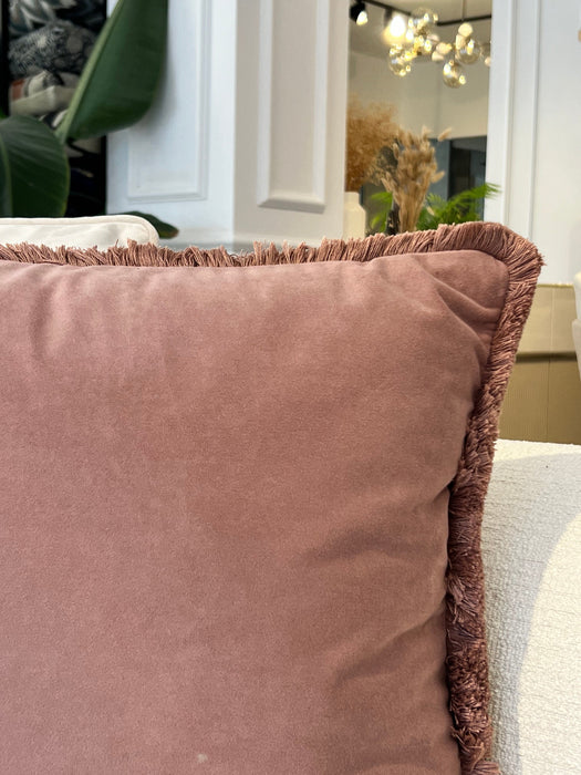 Atmacha Home And Living Cushion Velvet Cush With 4 Side Fringes Blush Cushion 45 X 45