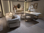 Atmacha Home And Living Dining Room Set Dining Table With 6 Chairs & Sideboard With Mirror / Antique Brass Knightsbridge Cream Dining Room Set | Dining Table & 6 Chairs & Sideboard & Mirror