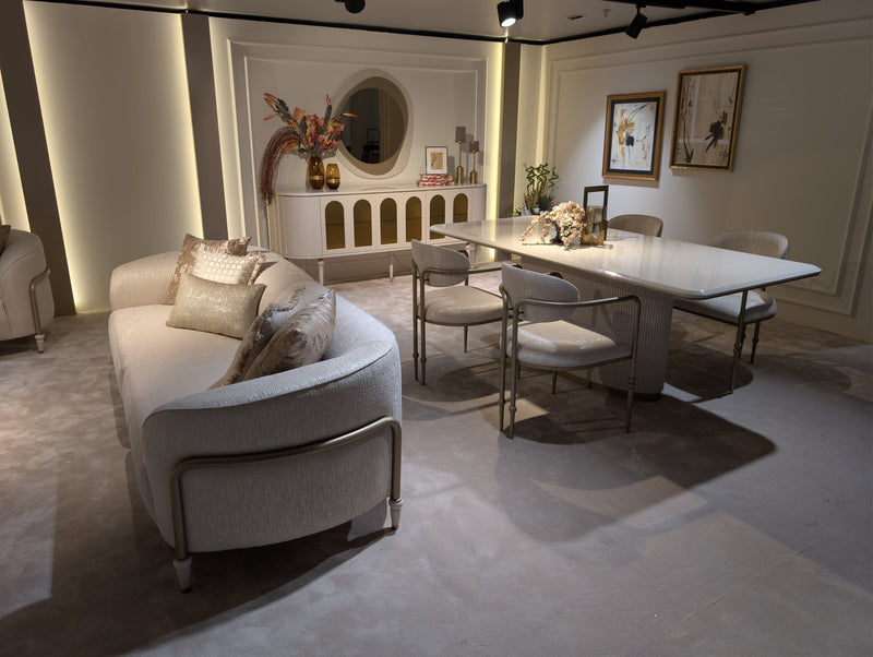 Atmacha Home And Living Dining Room Set Dining Table With 6 Chairs & Sideboard With Mirror / Antique Brass Knightsbridge Cream Dining Room Set | Dining Table & 6 Chairs & Sideboard & Mirror