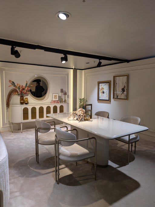 Atmacha Home And Living Dining Room Set Dining Table With 6 Chairs & Sideboard With Mirror / Antique Brass Knightsbridge Cream Dining Room Set | Dining Table & 6 Chairs & Sideboard & Mirror