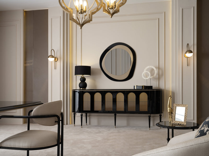 Atmacha Home And Living Dining Room Set Dining Table With 6 Chairs & Sideboard With Mirror / Antique Brass Knightsbridge Dining Room Set | Dining Table & 6 Chairs & Sideboard & Mirror