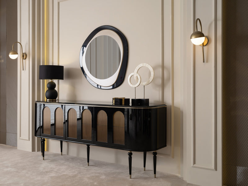 Atmacha Home And Living Dining Room Set Dining Table With 6 Chairs & Sideboard With Mirror / Antique Brass Knightsbridge Dining Room Set | Dining Table & 6 Chairs & Sideboard & Mirror