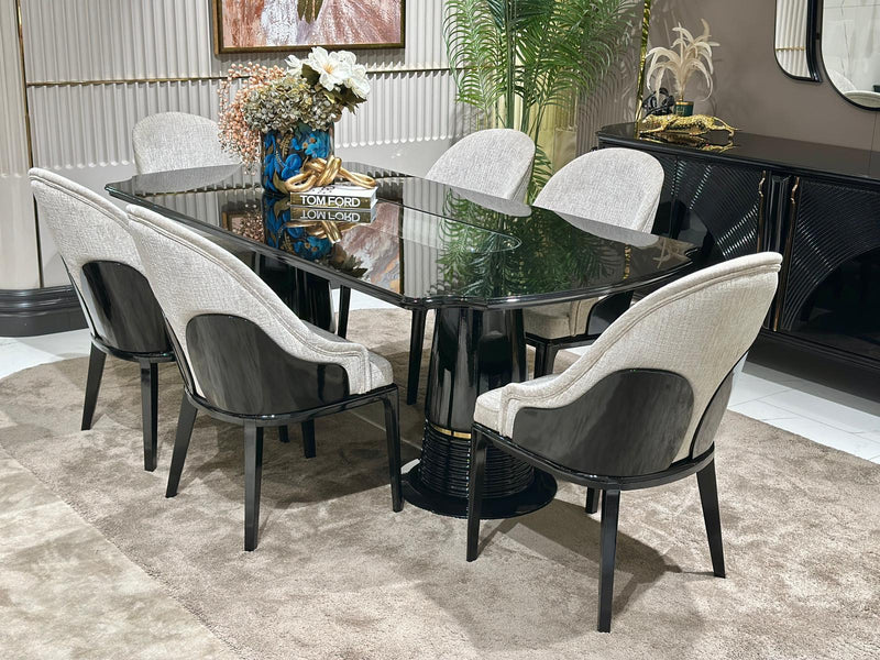 Atmacha Home And Living Dining Room Set Dining Table With 6 Chairs & Sideboard With Mirror / Gold Imperio Dining Room Set | Dining Table & 6 Chairs & Sideboard & Mirror