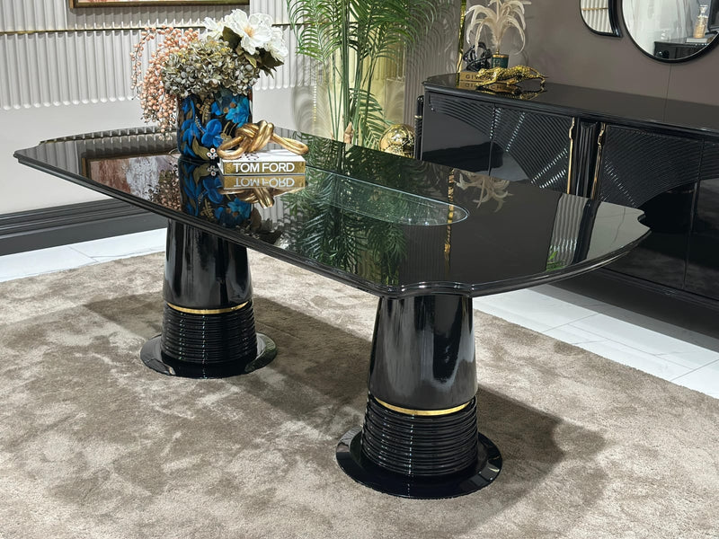 Atmacha Home And Living Dining Room Set Dining Table With 6 Chairs & Sideboard With Mirror / Gold Imperio Dining Room Set | Dining Table & 6 Chairs & Sideboard & Mirror