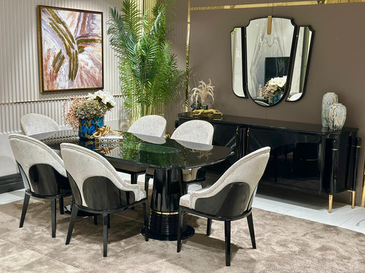 Atmacha Home And Living Dining Room Set Dining Table With 6 Chairs & Sideboard With Mirror / Gold Imperio Dining Room Set | Dining Table & 6 Chairs & Sideboard & Mirror