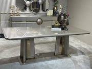 Atmacha Home And Living Dining Room Set Dining Table With 6 Chairs & Sideboard With Mirror / Gold Valencia Dining Room Set | Dining Table & 6 Chairs & Sideboard & Mirror