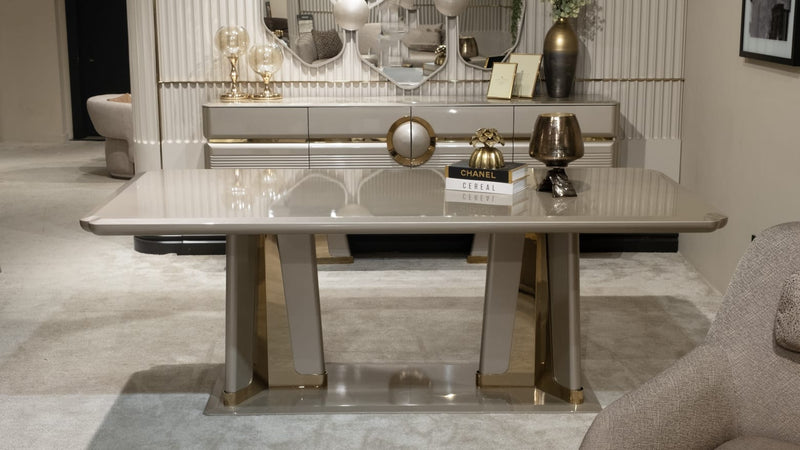 Atmacha Home And Living Dining Room Set Dining Table With 6 Chairs & Sideboard With Mirror / Gold Valencia Dining Room Set | Dining Table & 6 Chairs & Sideboard & Mirror