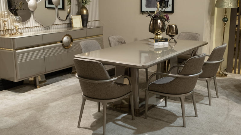 Atmacha Home And Living Dining Room Set Dining Table With 6 Chairs & Sideboard With Mirror / Gold Valencia Dining Room Set | Dining Table & 6 Chairs & Sideboard & Mirror