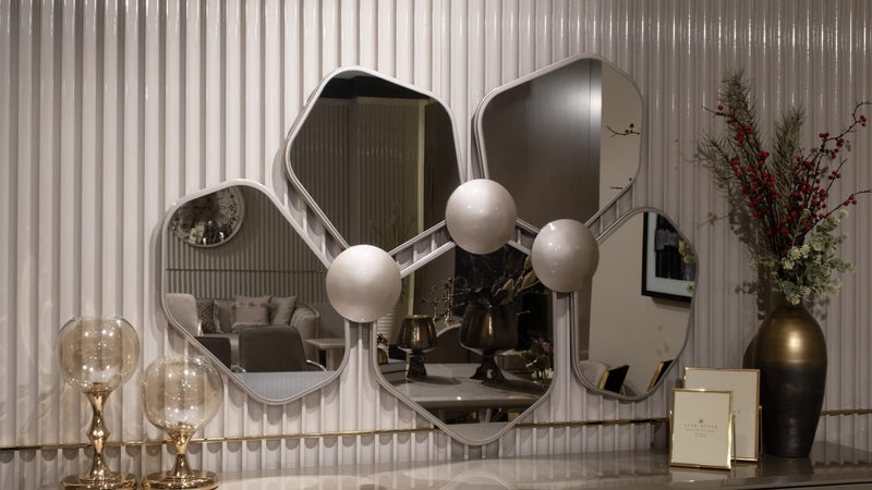 Atmacha Home And Living Dining Room Set Dining Table With 6 Chairs & Sideboard With Mirror / Gold Valencia Dining Room Set | Dining Table & 6 Chairs & Sideboard & Mirror