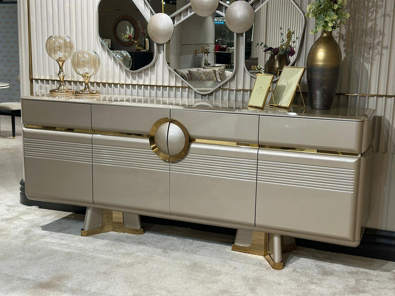 Atmacha Home And Living Dining Room Set Dining Table With 6 Chairs & Sideboard With Mirror / Gold Valencia Dining Room Set | Dining Table & 6 Chairs & Sideboard & Mirror