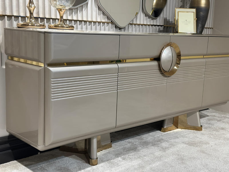 Atmacha Home And Living Dining Room Set Dining Table With 6 Chairs & Sideboard With Mirror / Gold Valencia Dining Room Set | Dining Table & 6 Chairs & Sideboard & Mirror