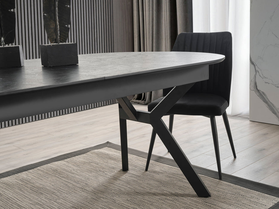 Atmacha Home And Living Dining Table Black Marble Effect Ursano Extandable Dining Table