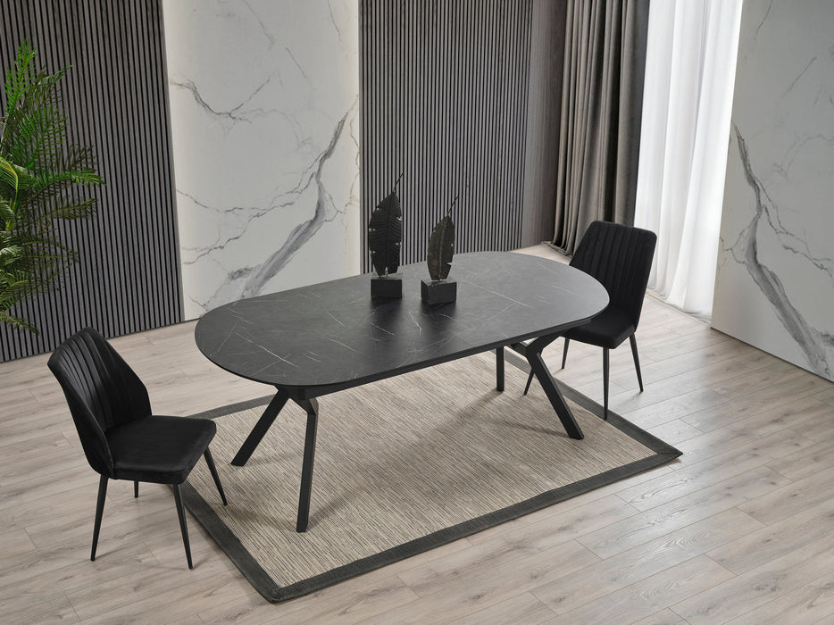 Atmacha Home And Living Dining Table Black Marble Effect Ursano Extandable Dining Table