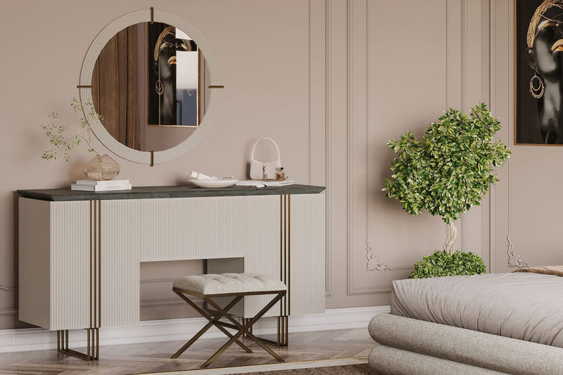 Atmacha Home And Living Madrid Dresser, Pouf and Mirror