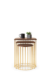 Atmacha Home And Living Nesting Table Walnut / Metal / Gold Nova Nesting Table