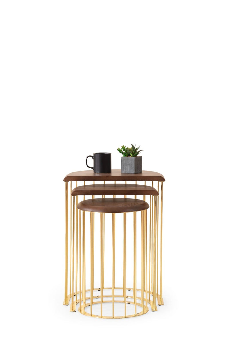 Atmacha Home And Living Nesting Table Walnut / Metal / Gold Nova Nesting Table