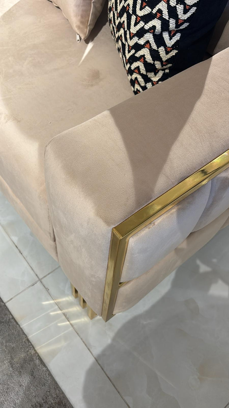 Atmacha Home And Living Outlet 3 Seater / Cream / Gold Ex Display New Chelsea Sofa Bed