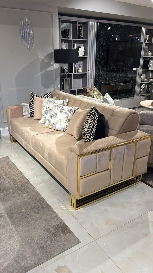 Atmacha Home And Living Outlet 3 Seater / Cream / Gold Ex Display New Chelsea Sofa Bed