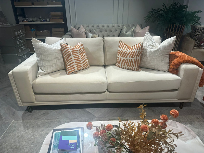 Atmacha Home And Living Outlet 3 Seater(Without Sofa Bed) / Orange / Antique brass Exdisplay Deria Sofa(Cream)