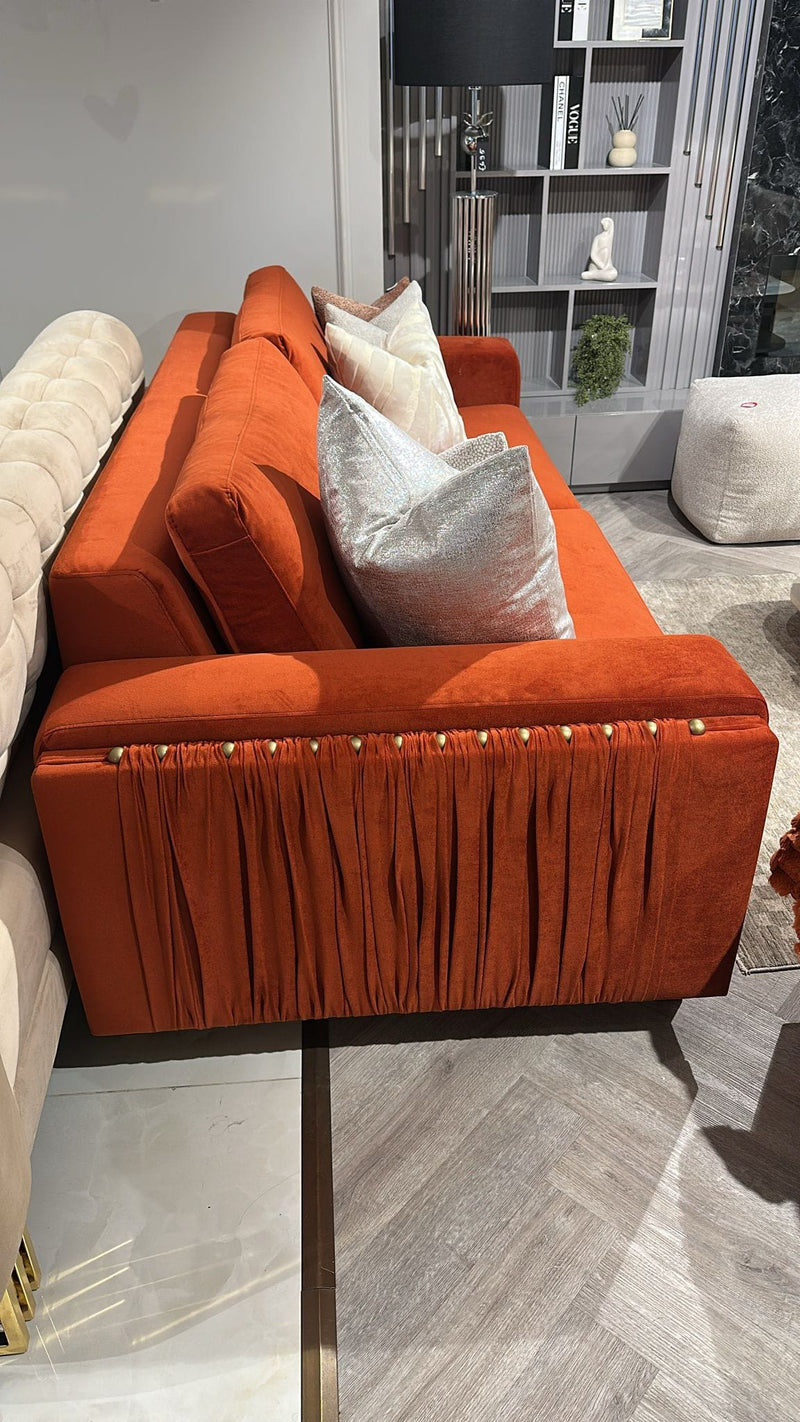 Atmacha Home And Living Outlet 3 Seater(Without Sofa Bed) / Orange / Antique brass Exdisplay Deria Sofa(Orange)
