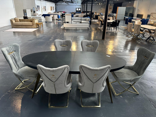 Atmacha Home And Living Outlet Black Monaco Double Extendable Dining Table With 6 Chairs Ex-Display