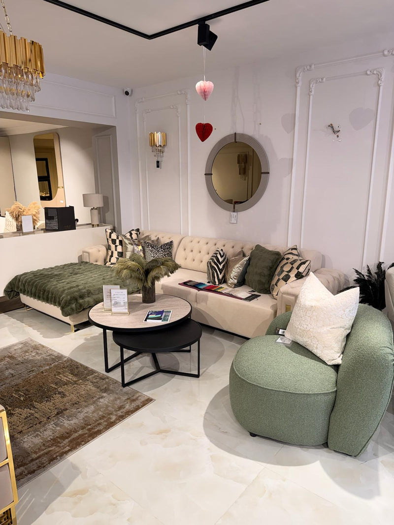 Atmacha Home And Living Outlet (Buttoned) 290*160 cm / Cream / Left Facing Ex-Display Takumi L-Shape Automatic Sofa Bed with Chaise
