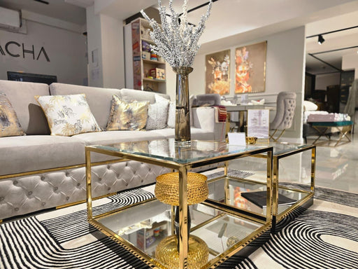 Atmacha Home And Living Outlet Clear Glass / Gold / Set Of 4 Vittoria Coffee Table set of 2 (Outlet)