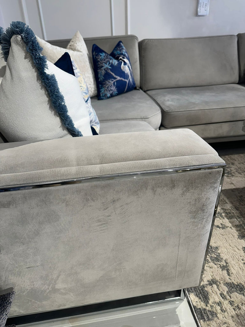 Atmacha Home And Living Outlet Corner Sofa Bed 325cm*215cm / Light Grey / Chrome Ex Display Denis Corner Sofa Bed