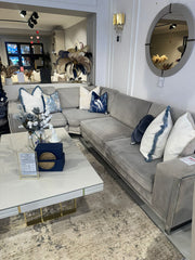 Atmacha Home And Living Outlet Corner Sofa Bed 325cm*215cm / Light Grey / Chrome Ex Display Denis Corner Sofa Bed