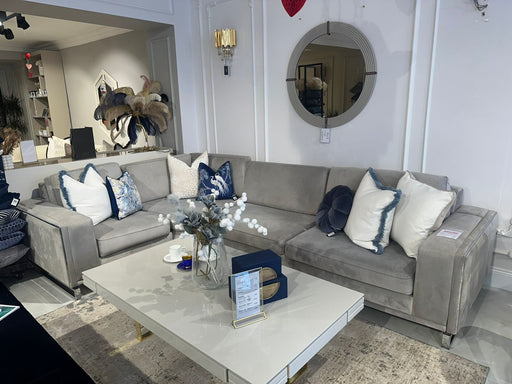 Atmacha Home And Living Outlet Corner Sofa Bed 325cm*215cm / Light Grey / Chrome Ex Display Denis Corner Sofa Bed