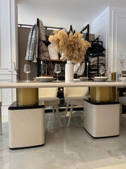Atmacha Home And Living Outlet Dining Table + 6 chairs / Cream / Antique Brass Ex Display Milan Dining table + 6 Chairs