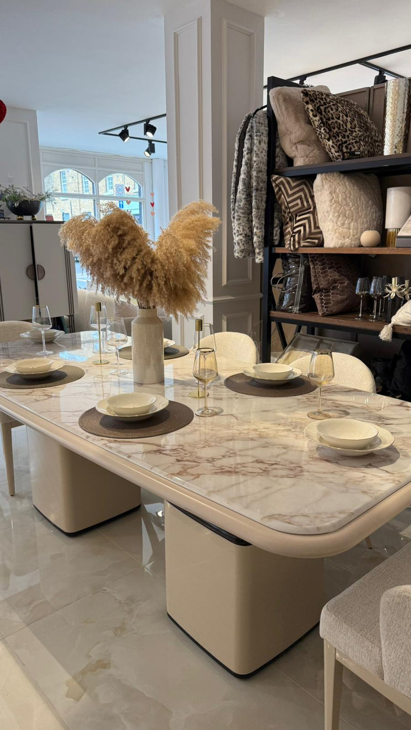 Atmacha Home And Living Outlet Dining Table + 6 chairs / Cream / Antique Brass Ex Display Milan Dining table + 6 Chairs