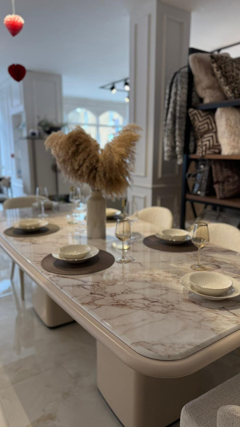 Atmacha Home And Living Outlet Dining Table + 6 chairs / Cream / Antique Brass Ex Display Milan Dining table + 6 Chairs