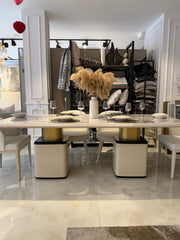 Atmacha Home And Living Outlet Dining Table + 6 chairs / Cream / Antique Brass Ex Display Milan Dining table + 6 Chairs