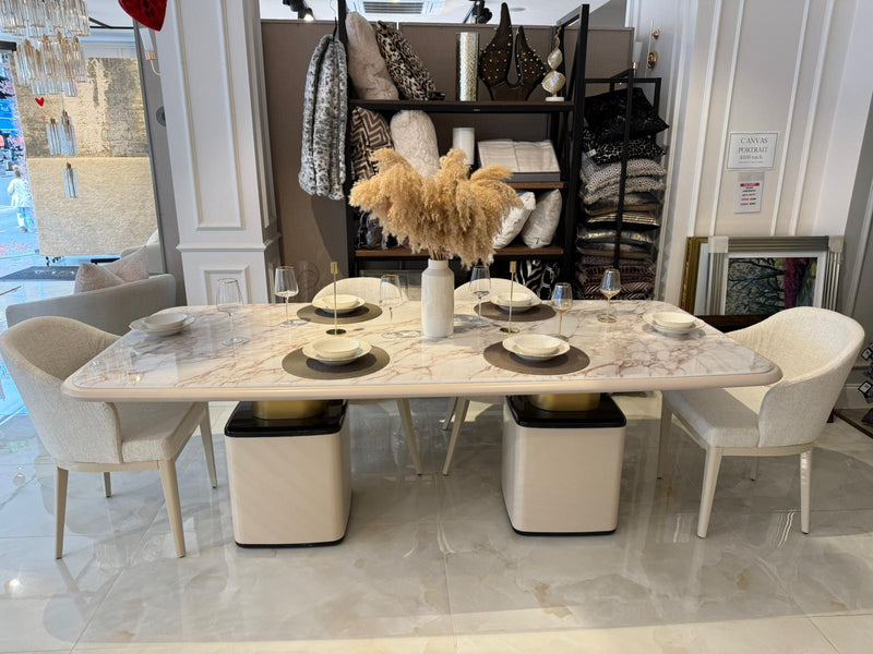Atmacha Home And Living Outlet Dining Table + 6 chairs / Cream / Antique Brass Ex Display Milan Dining table + 6 Chairs