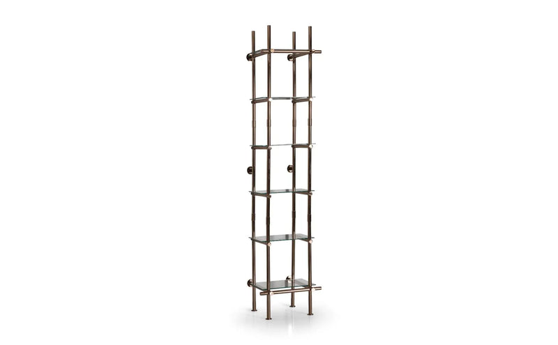 Atmacha Home And Living Outlet Milled Back Wall Panel / Griege Ex Display Pearl Milled Back Wall Panel (Set of 3) with Metal and Glass Bookshelf