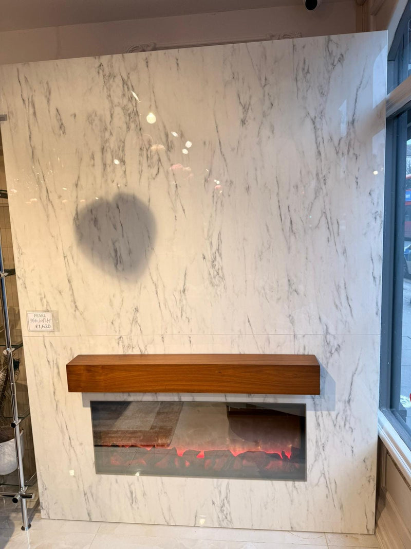 Atmacha Home And Living Outlet TV Panel With Fireplace(180cm) Ex Display Pearl TV Panel With Fireplace