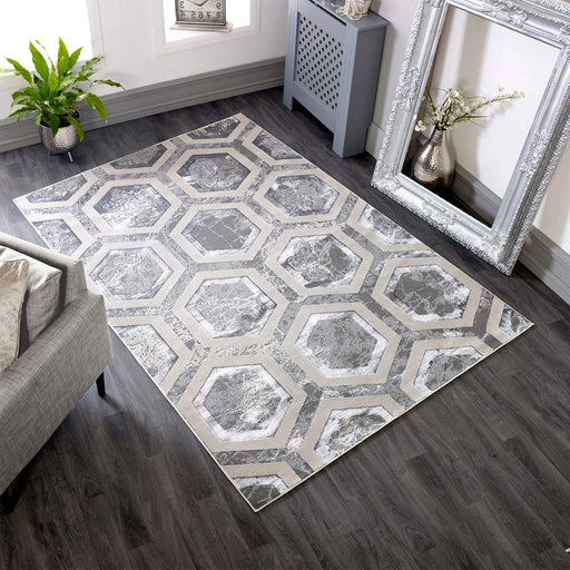 Atmacha Home And Living Rug Aurora Crystal Metallic Silver Rug AU12