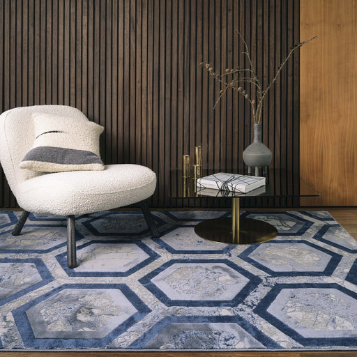 Atmacha Home And Living Rug Aurora Hexagon Metallic Blue Rug AU19